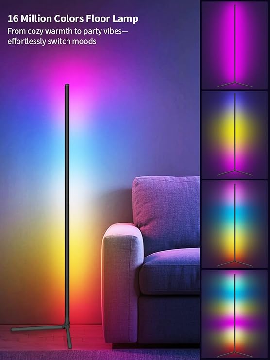 Color Changing LED Corner Lamp - Dimmable Smart Floor Light with App & Music Sync for Gaming & Living Room