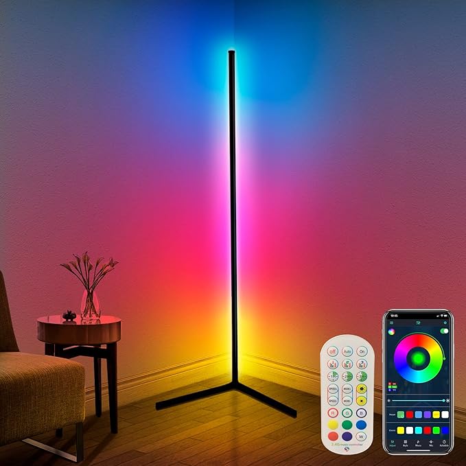 Color Changing LED Corner Lamp - Dimmable Smart Floor Light with App & Music Sync for Gaming & Living Room