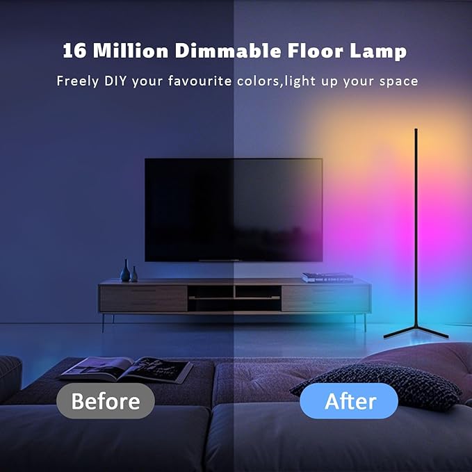 Color Changing LED Corner Lamp - Dimmable Smart Floor Light with App & Music Sync for Gaming & Living Room