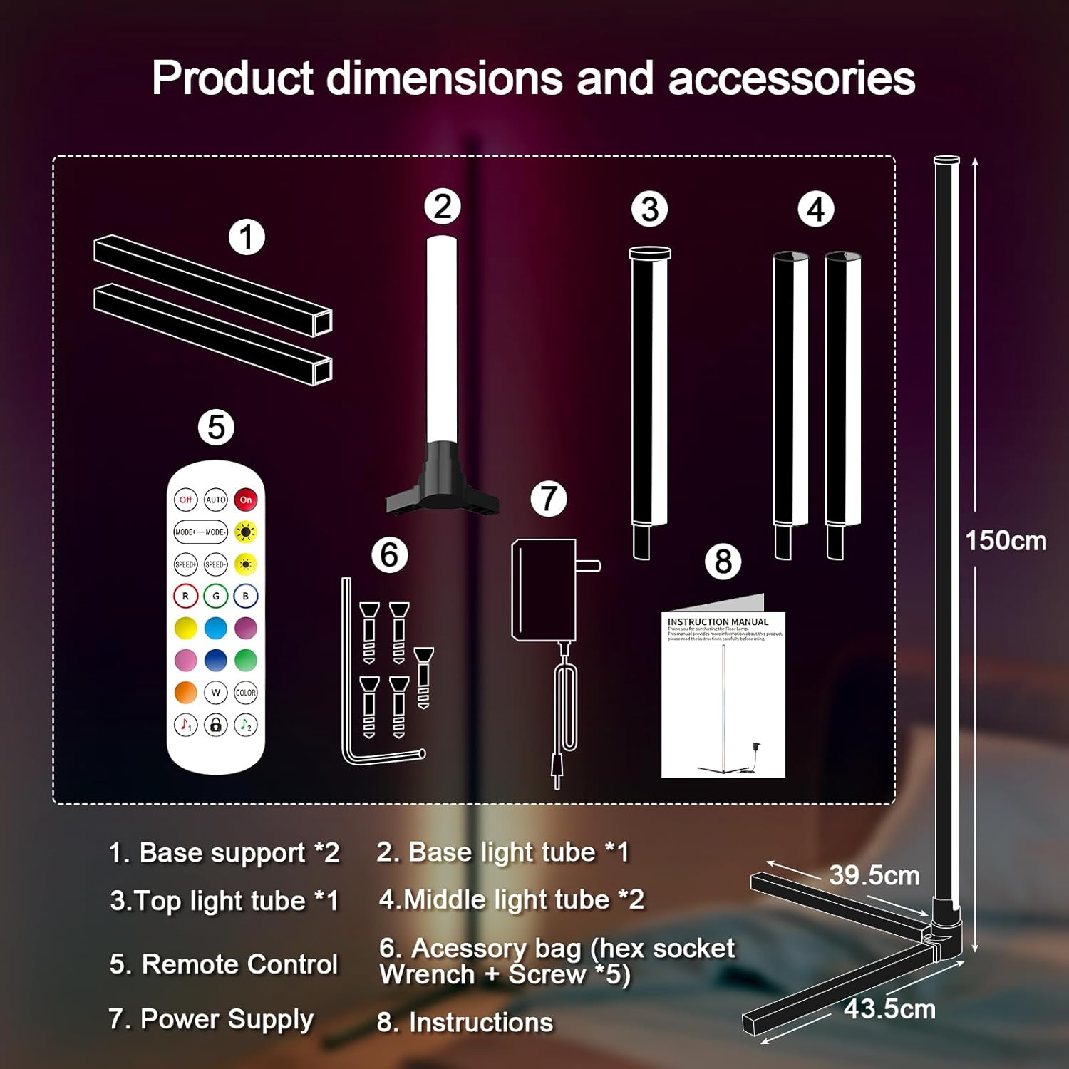Color Changing LED Corner Lamp - Dimmable Smart Floor Light with App & Music Sync for Gaming & Living Room