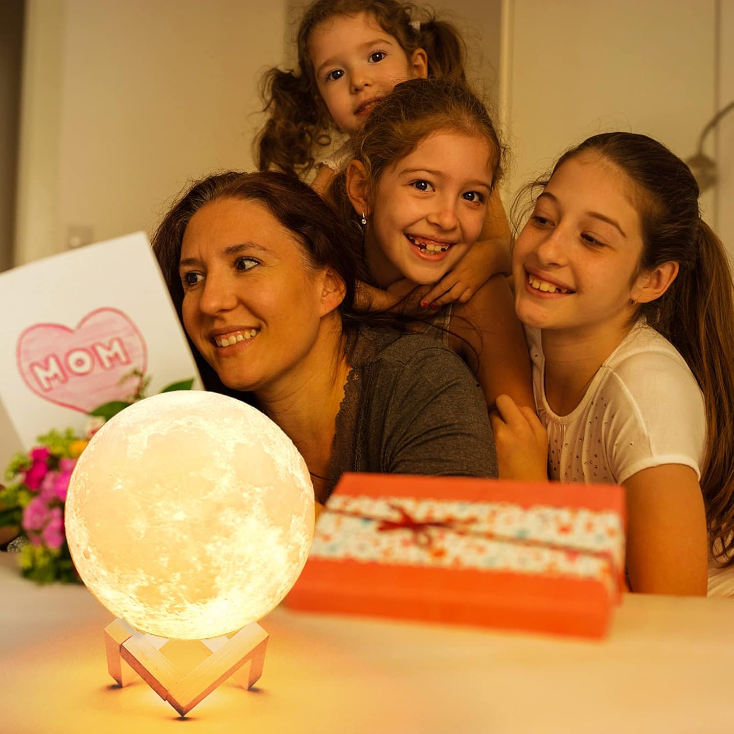 Moon Lamp Moon Light Night Light for Kids Gift for Women USB Charging and Touch Control Brightness Two Tone Warm and Cool White Lunar Lamp