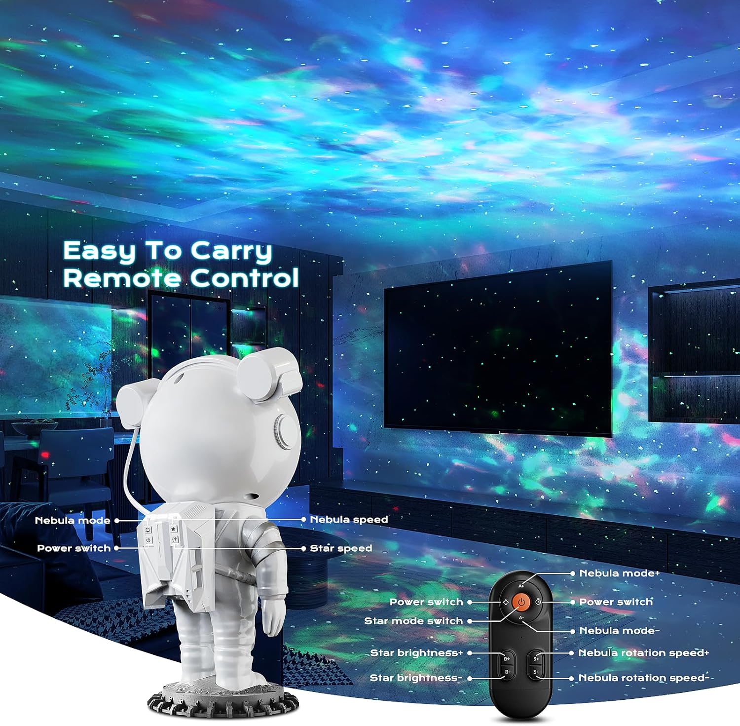 Astronaut Galaxy Projector Night Light – LED Star Nebula Light with Remote & Timer for Bedroom, Kids, Adults, Party & Room Decor