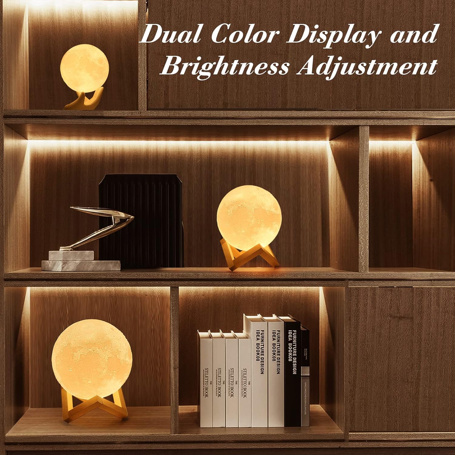 Moon Lamp Moon Light Night Light for Kids Gift for Women USB Charging and Touch Control Brightness Two Tone Warm and Cool White Lunar Lamp